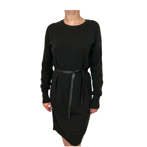 Loro Piana 100% Cashmere Sweater Dress Black classic lambskin belt sz 40 Italy - Picture 1 of 14